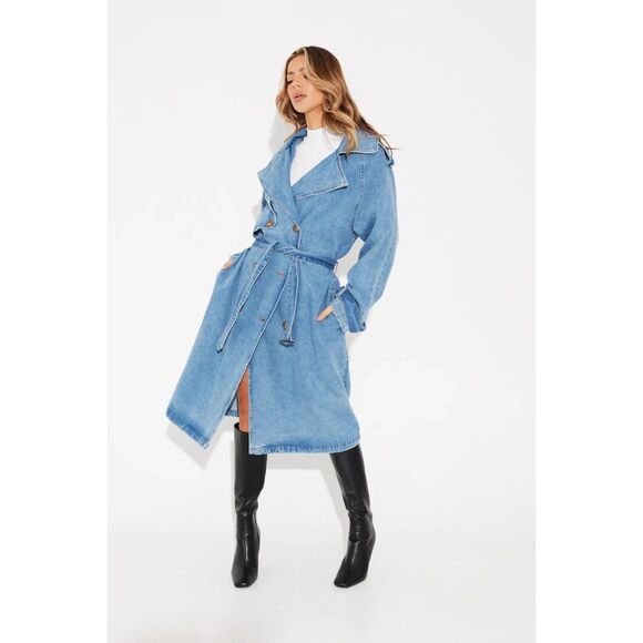 Bronze Snake Ashley Trench Coat Blue Denim Jacket Women’s Size 10 M NWT $149 - Picture 1 of 8